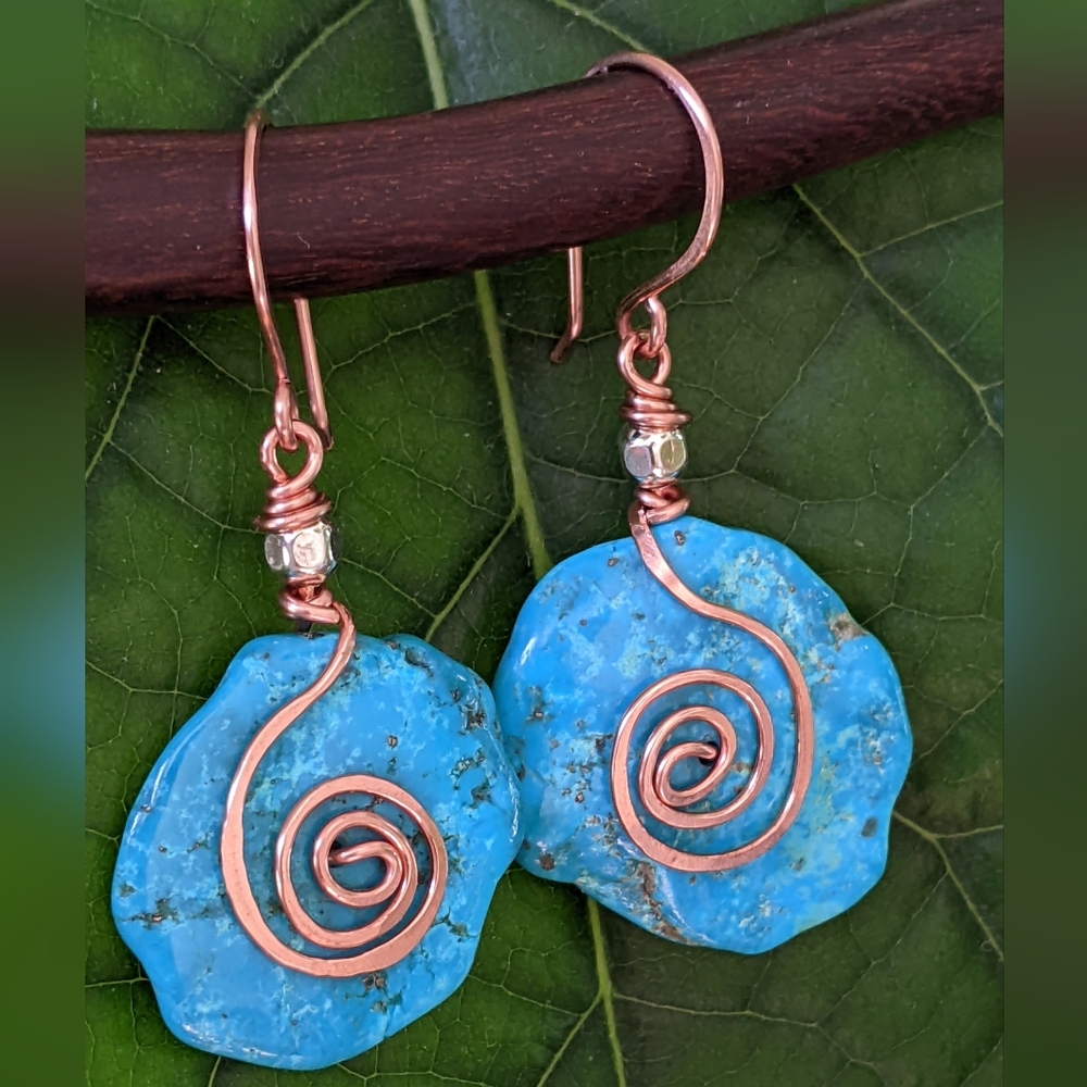 Turquoise Large Disk Tribal Statement Earrings - Picture 13 of 16
